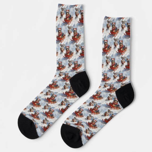 Belgian Shepherd in Sledge Let it Snow Christmas Socks (Left)