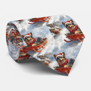 Belgian Shepherd in Sledge Let it Snow Christmas Tie