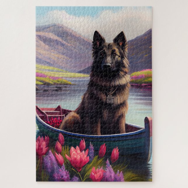 Belgian Shepherd on a Paddle: A Scenic Adventure Jigsaw Puzzle (Vertical)