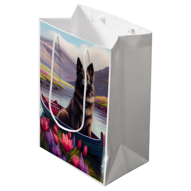Belgian Shepherd on a Paddle: A Scenic Adventure Medium Gift Bag (Front Angled)