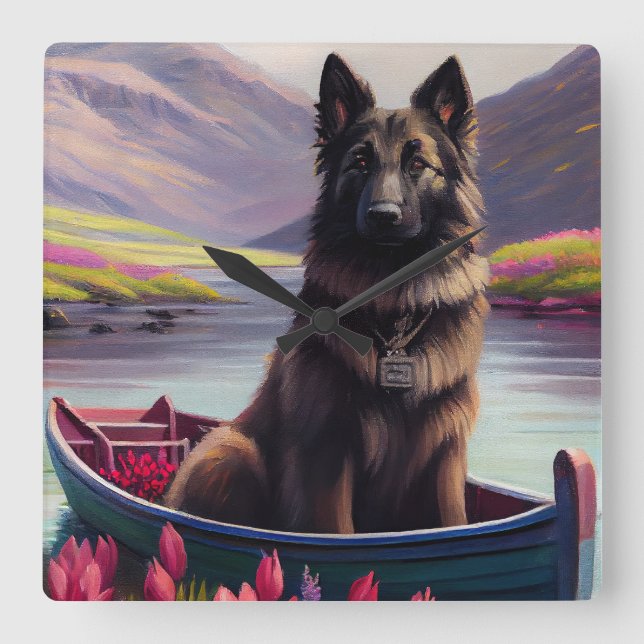 Belgian Shepherd on a Paddle: A Scenic Adventure Square Wall Clock (Front)