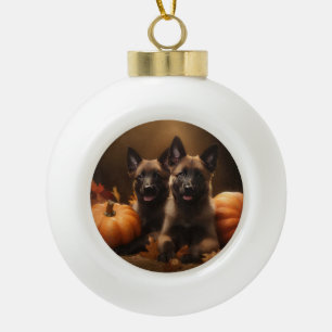 Belgian Shepherd Puppy Autumn Delight Pumpkin Ceramic Ball Christmas Ornament