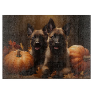 Belgian Shepherd Puppy Autumn Delight Pumpkin Cutting Board