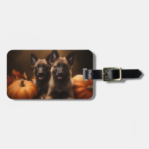 Belgian Shepherd Puppy Autumn Delight Pumpkin Luggage Tag