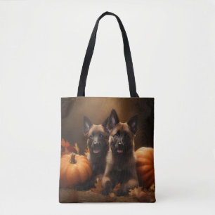 Belgian Shepherd Puppy Autumn Delight Pumpkin Tote Bag