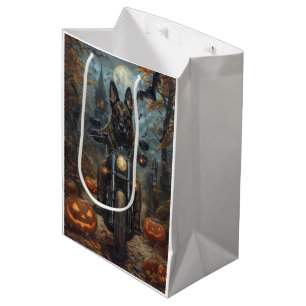 Belgian Shepherd Riding Motorcycle Halloween Scary Medium Gift Bag