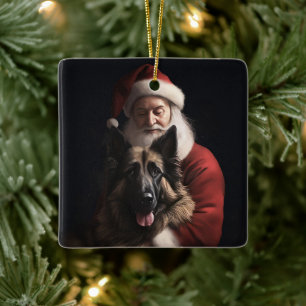 Belgian Shepherd Santa Claus Festive Christmas Ceramic Ornament