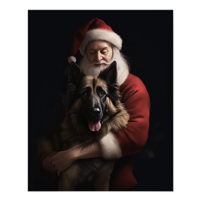 Belgian Shepherd Santa Claus Festive Christmas Poster (Front)