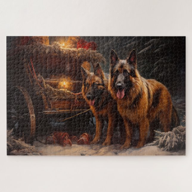Belgian Shepherd Snowy Sleigh Christmas Decor Jigsaw Puzzle (Horizontal)