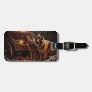 Belgian Shepherd Snowy Sleigh Christmas Decor Luggage Tag