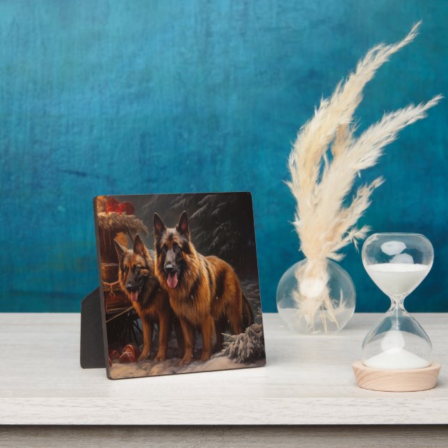 Belgian Shepherd Snowy Sleigh Christmas Decor Plaque (Insitu)