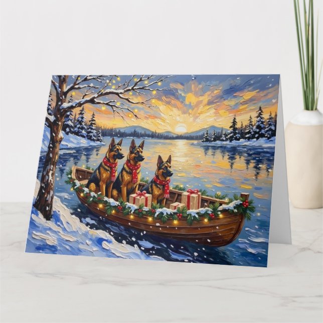Belgian Shepherd Tervuren Christmas Boat Holiday Card (Front)