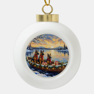 Belgian Shepherd Tervuren Christmas Boat Holiday Ceramic Ball Christmas Ornament