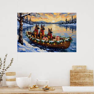 Belgian Shepherd Tervuren Christmas Boat Holiday Poster