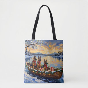 Belgian Shepherd Tervuren Christmas Boat Holiday Tote Bag