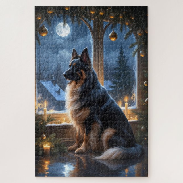 Belgian Shepherd With Christmas Lights Holiday Jigsaw Puzzle (Vertical)