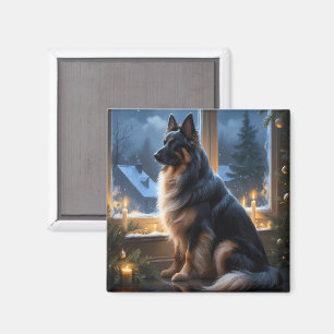 Belgian Shepherd With Christmas Lights Holiday Magnet