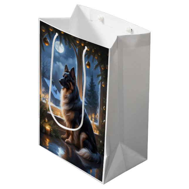 Belgian Shepherd With Christmas Lights Holiday Medium Gift Bag (Front Angled)