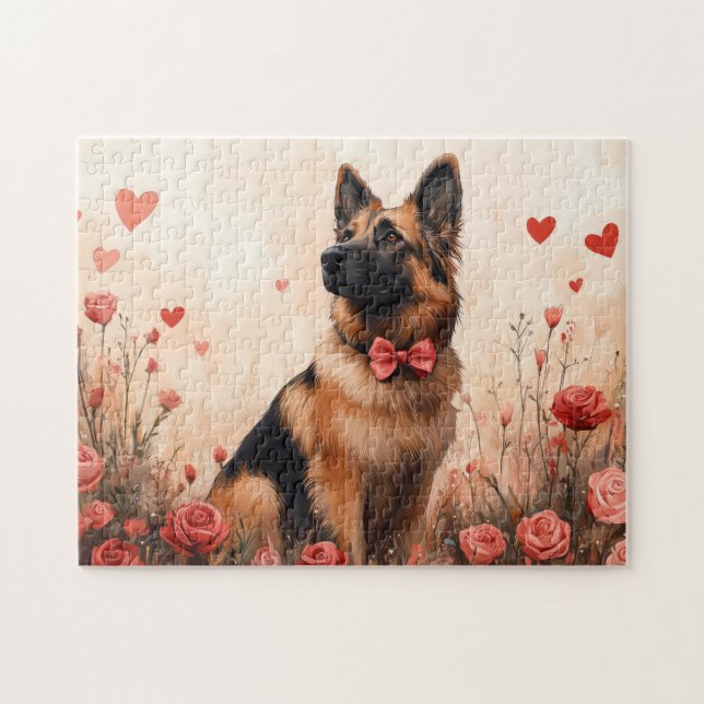 Belgian Shepherd with Roses - Valentine's Day Jigsaw Puzzle (Horizontal)