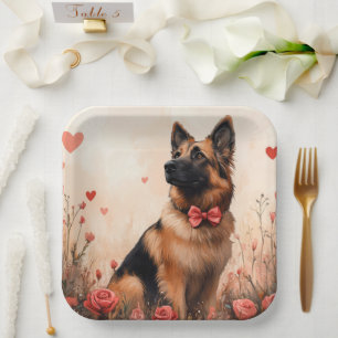 Belgian Shepherd with Roses - Valentine's Day Paper Plate