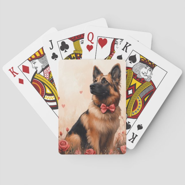 Belgian Shepherd with Roses - Valentine's Day Playing Cards (Back)