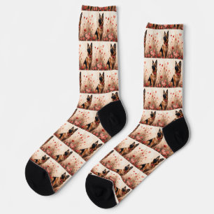 Belgian Shepherd with Roses - Valentine's Day Socks