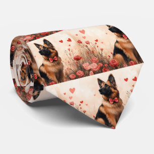 Belgian Shepherd with Roses - Valentine's Day Tie