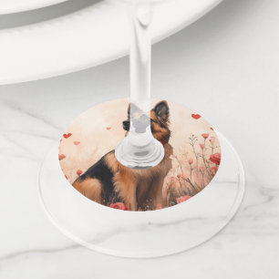Belgian Shepherd with Roses - Valentine's Day Wine Glass Tag
