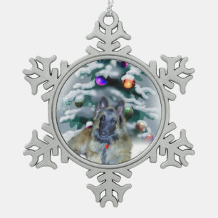 Belgian Tervuren Christmas Snowflake Pewter Christmas Ornament