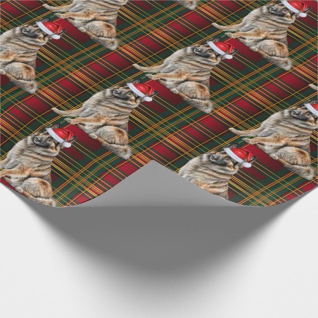 Belgian Tervuren Dog and Holiday Plaid Christmas Wrapping Paper (Corner)