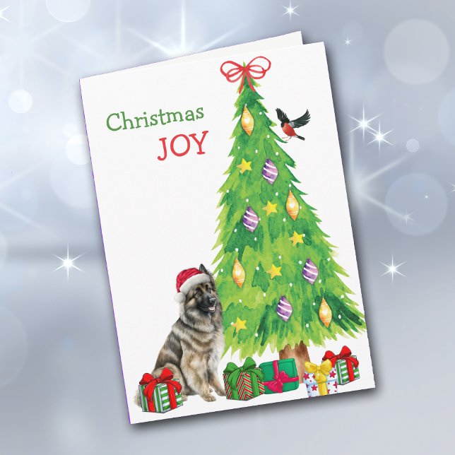 Belgian Tervuren Dog, Bird and Christmas Tree Holiday Card (Creator Uploaded)