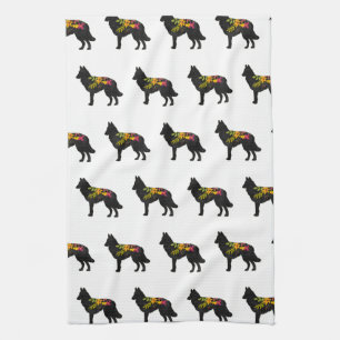 Belgian Tervuren Dog Breed Bohemian Floral Tea Towel