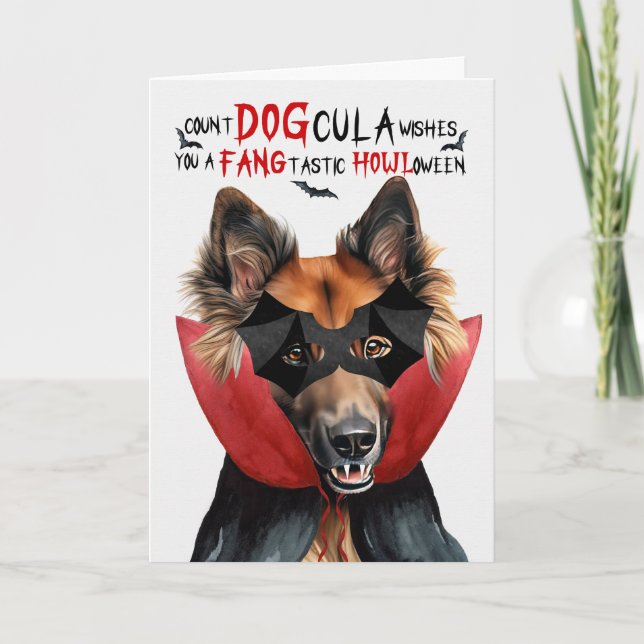 Belgian Tervuren Dog Funny Count DOGcula Halloween Holiday Card (Front)