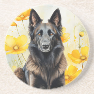 Belgian Tervuren Dog Lover and Poppies Coaster
