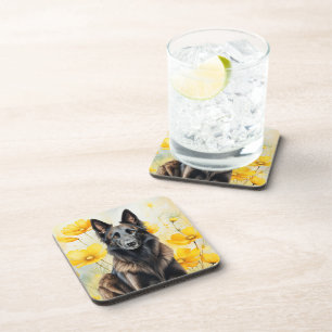Belgian Tervuren Dog Lover and Poppies Coaster