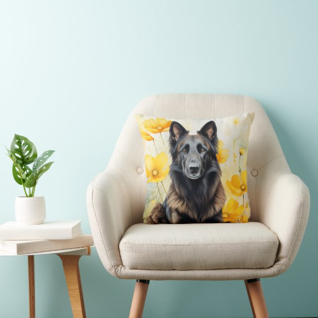 Belgian Tervuren Dog Lover and Poppies Cushion (Chair)
