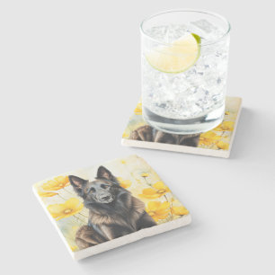 Belgian Tervuren Dog Lover and Poppies Stone Coaster