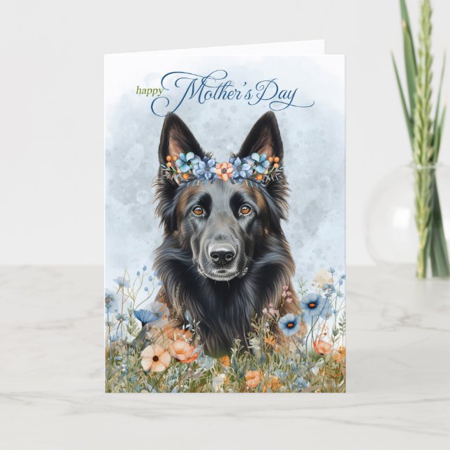 Belgian Tervuren Dog Wildflower Mother's Day Holiday Card (Front)
