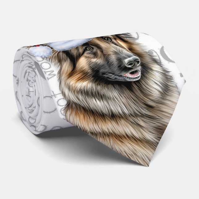 Belgian Tervuren Funny Woof Christmas Dog Lover Tie (Rolled)