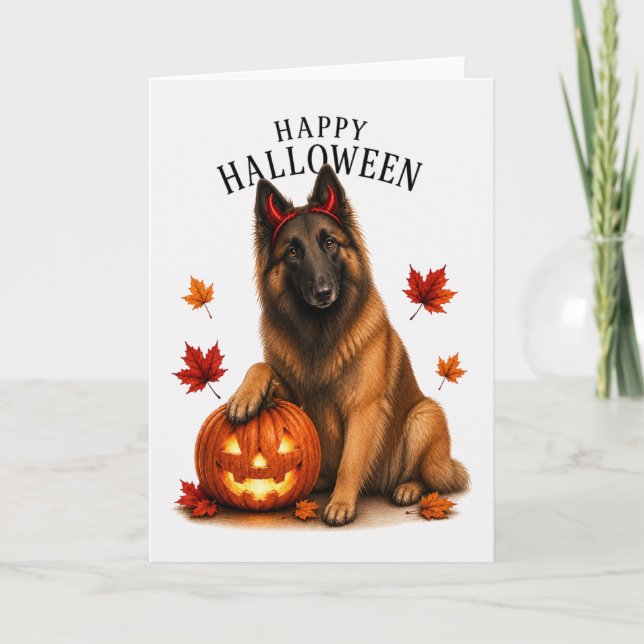 Belgian Tervuren Halloween Devil Dog Card (Front)