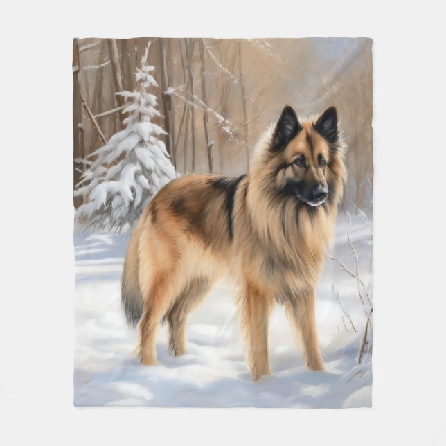 Belgian Tervuren Let It Snow Christmas  Fleece Blanket (Front)