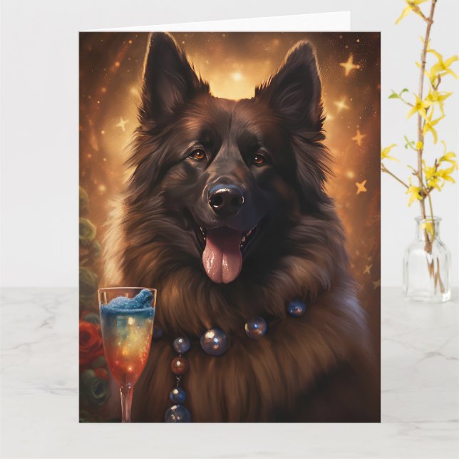 Belgian Tervuren New Year Card (Yellow Flower)