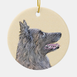 Belgian Tervuren Painting - Cute Original Dog Art Ceramic Tree Decoration