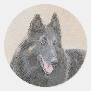 Belgian Tervuren Painting - Cute Original Dog Art Classic Round Sticker