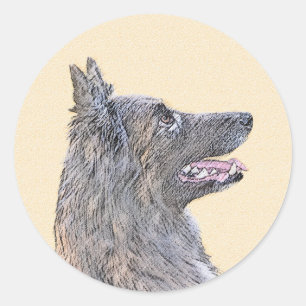 Belgian Tervuren Painting - Cute Original Dog Art Classic Round Sticker