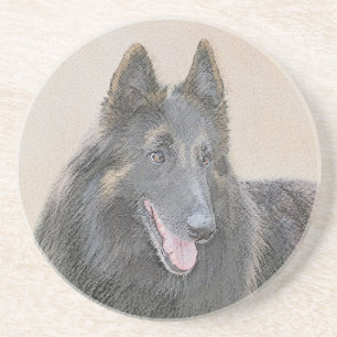 Belgian Tervuren Painting - Cute Original Dog Art Coaster