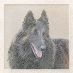 Belgian Tervuren Painting - Cute Original Dog Art Glass Coaster