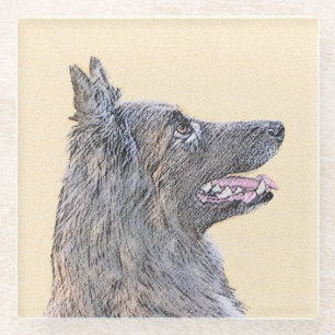 Belgian Tervuren Painting - Cute Original Dog Art Glass Coaster