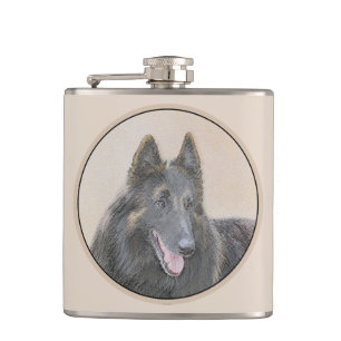 Belgian Tervuren Painting - Cute Original Dog Art Hip Flask