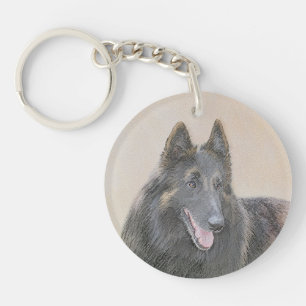 Belgian Tervuren Painting - Cute Original Dog Art Key Ring